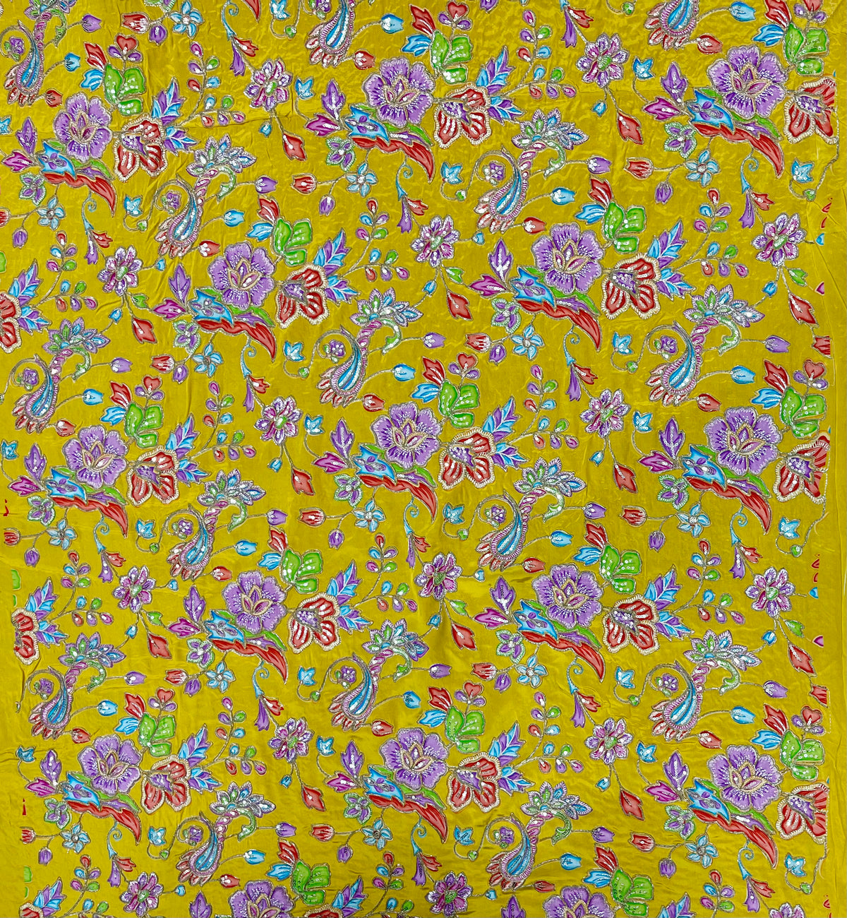 Sunshine Yellow Multicolor Floral Embroidered Fabric