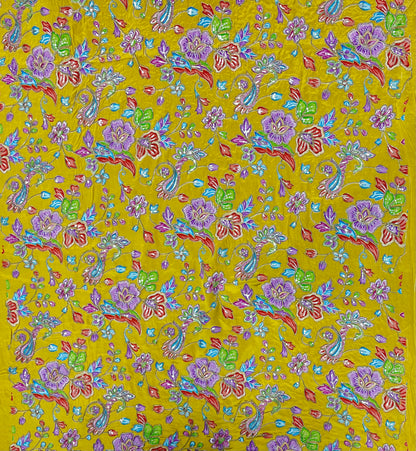 Sunshine Yellow Multicolor Floral Embroidered Fabric