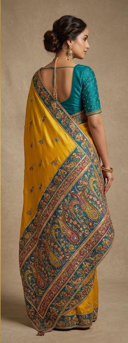 Premium Mustard Yellow Soft Silk Saree with Rich Paisley Woven Pallu & Designer Floral Border