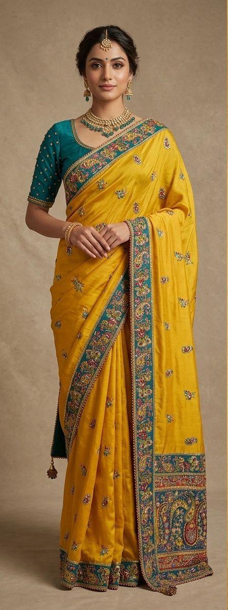 Premium Mustard Yellow Soft Silk Saree with Rich Paisley Woven Pallu & Designer Floral Border